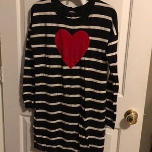 Express Black and White Stripe Dress with Heart